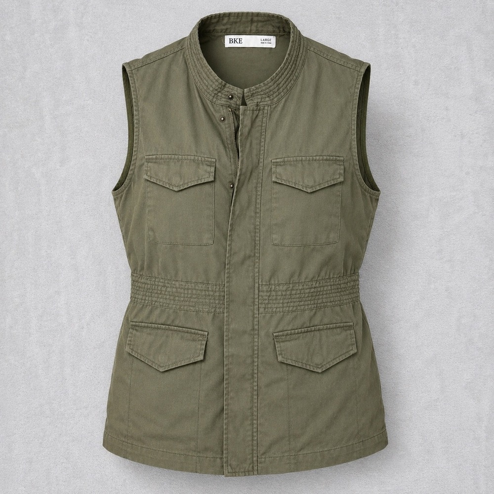 BKE Utility Vest Women Large Green Regular Safari Military Cargo Layering